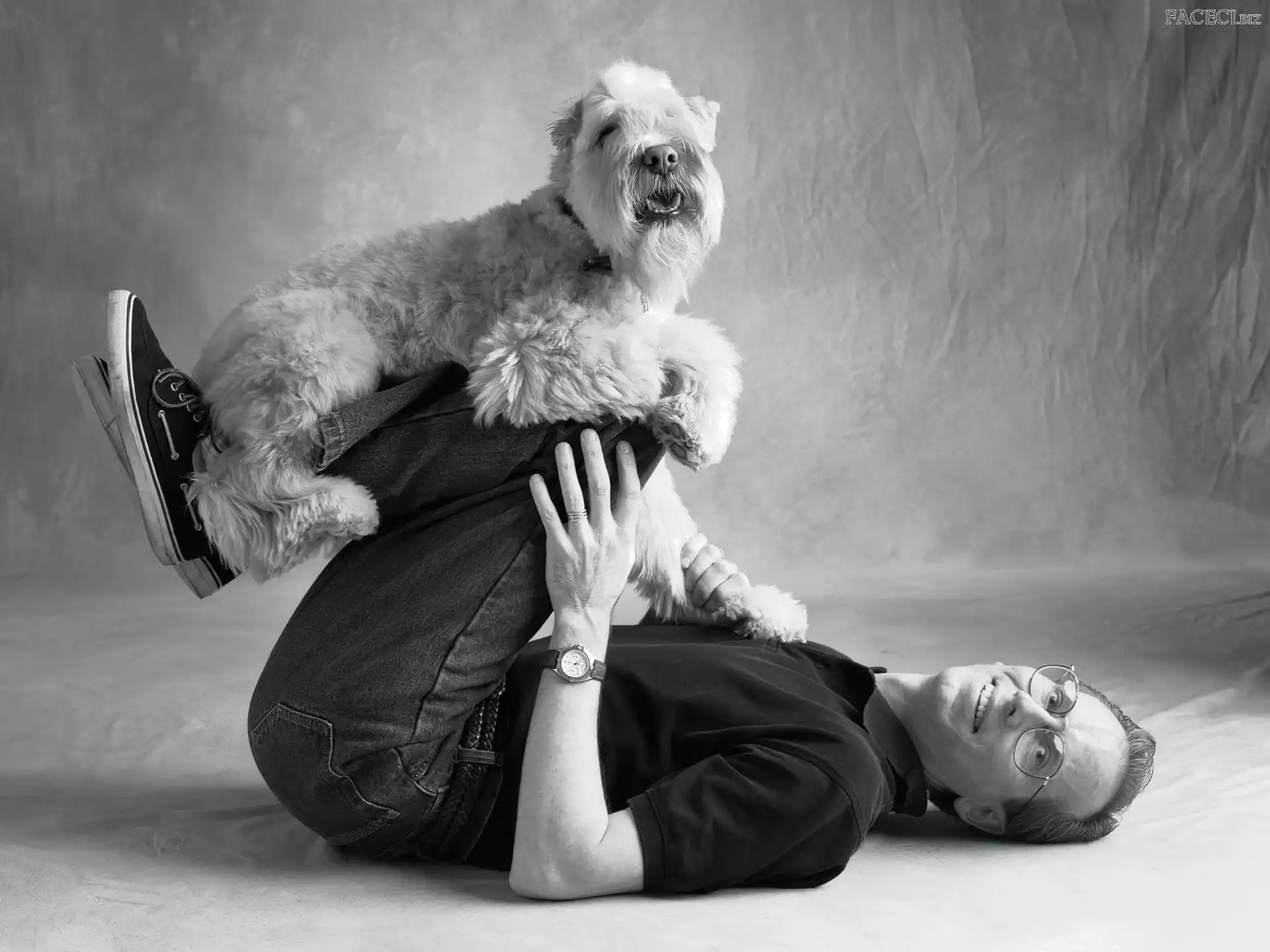 Mężczyzna, Okularach, Pies, W